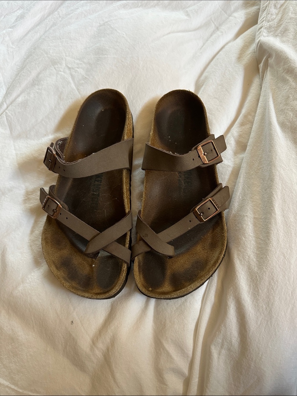 Birkenstock Brown Double-Strap Cross Sandals